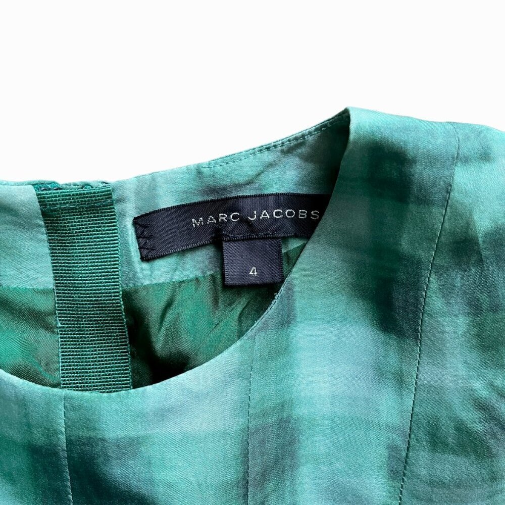 Marc Jacobs Green Plaid Silk Pleated Sleeveless Dress Size 4 - Picture 5 of 8